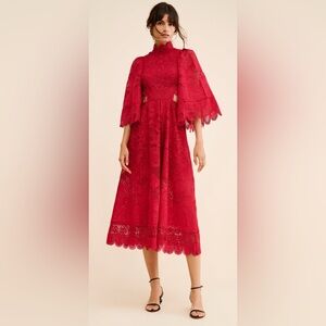 FARM Rio Red Guipire Cut-Out Midi Dress